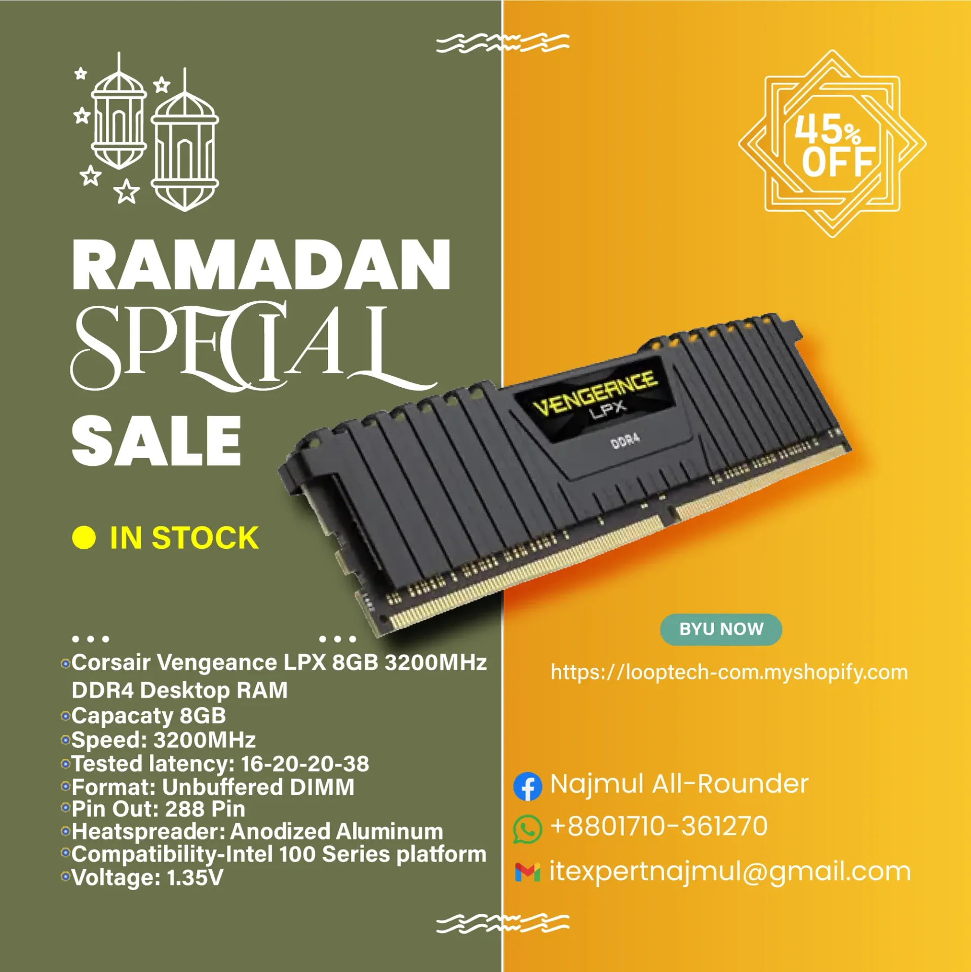 Corsair Vengeance LPX 8GB 3200MHz DDR4 Desktop RAM